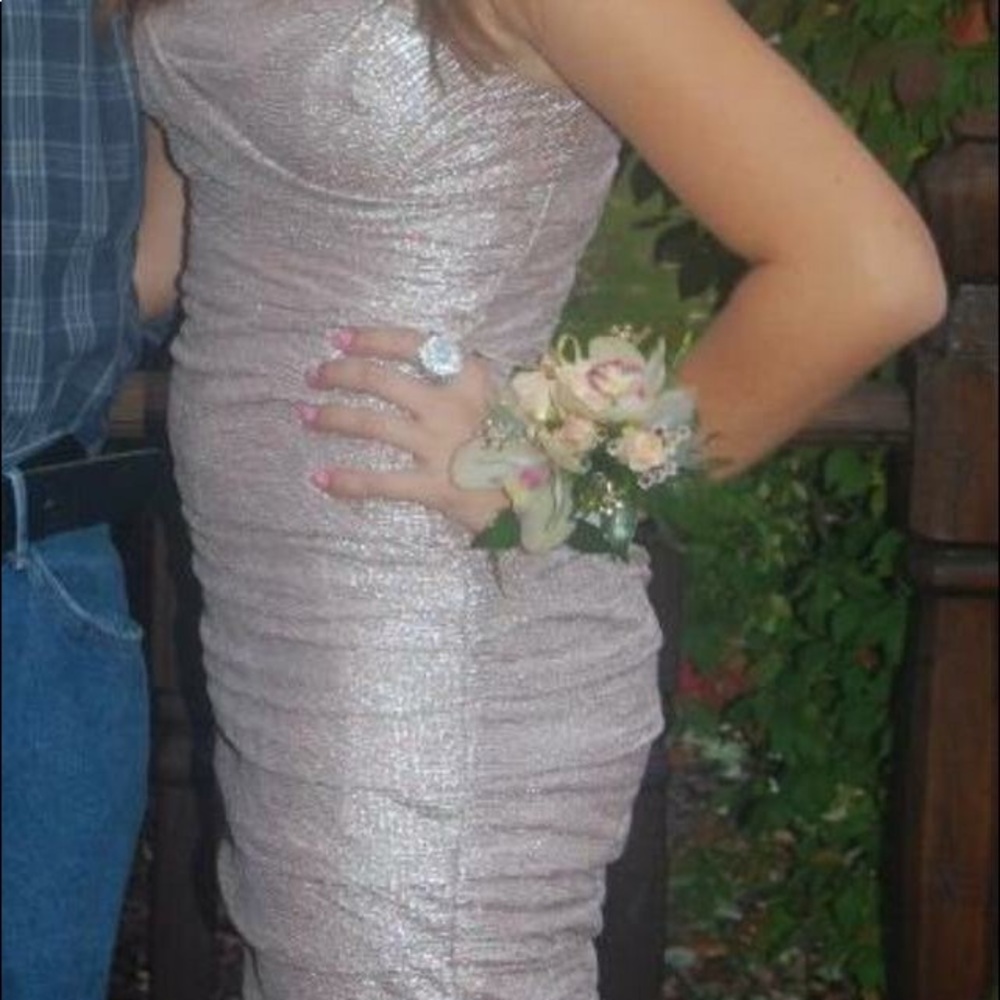 express | size 4 metallic light pink rose gold fitted dress